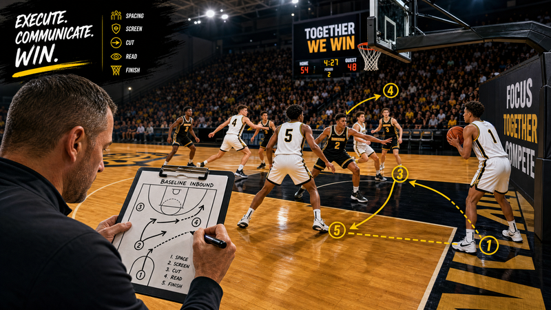 Box Elbow Screen: High-Low Baseline Inbound for a Rim Finish