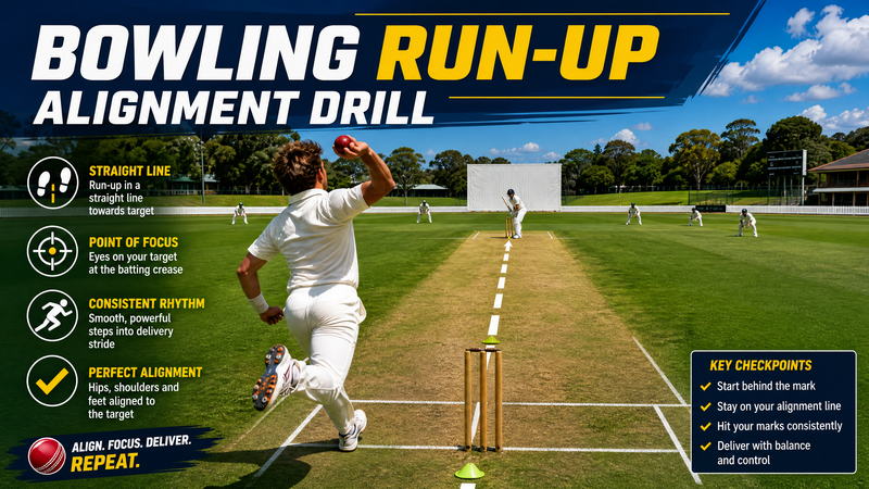 Bowling Run-Up Alignment & Crease Positioning Drill