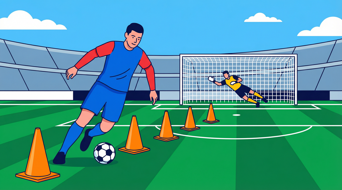 Elite Slalom: Dribbling Through Cones with Finishing