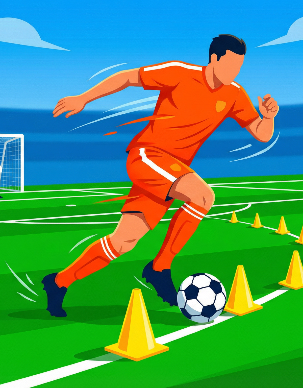 Explosive Slalom: Dribbling Through Cones with Precision Finishing