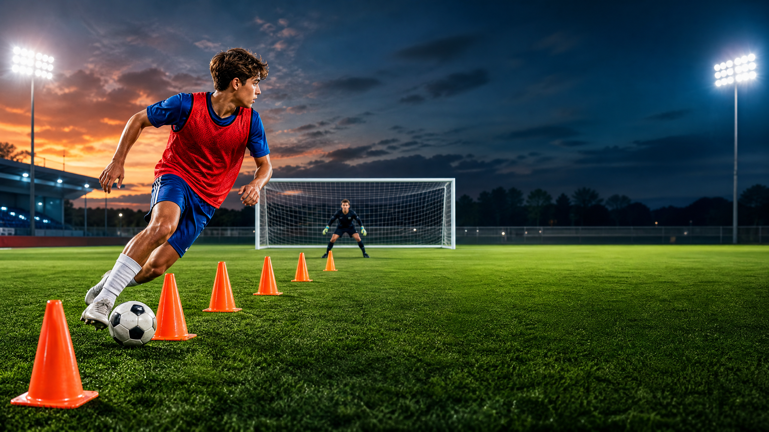 Dynamic Slalom to Finish: Dribbling Through Cones with a #9 Finish