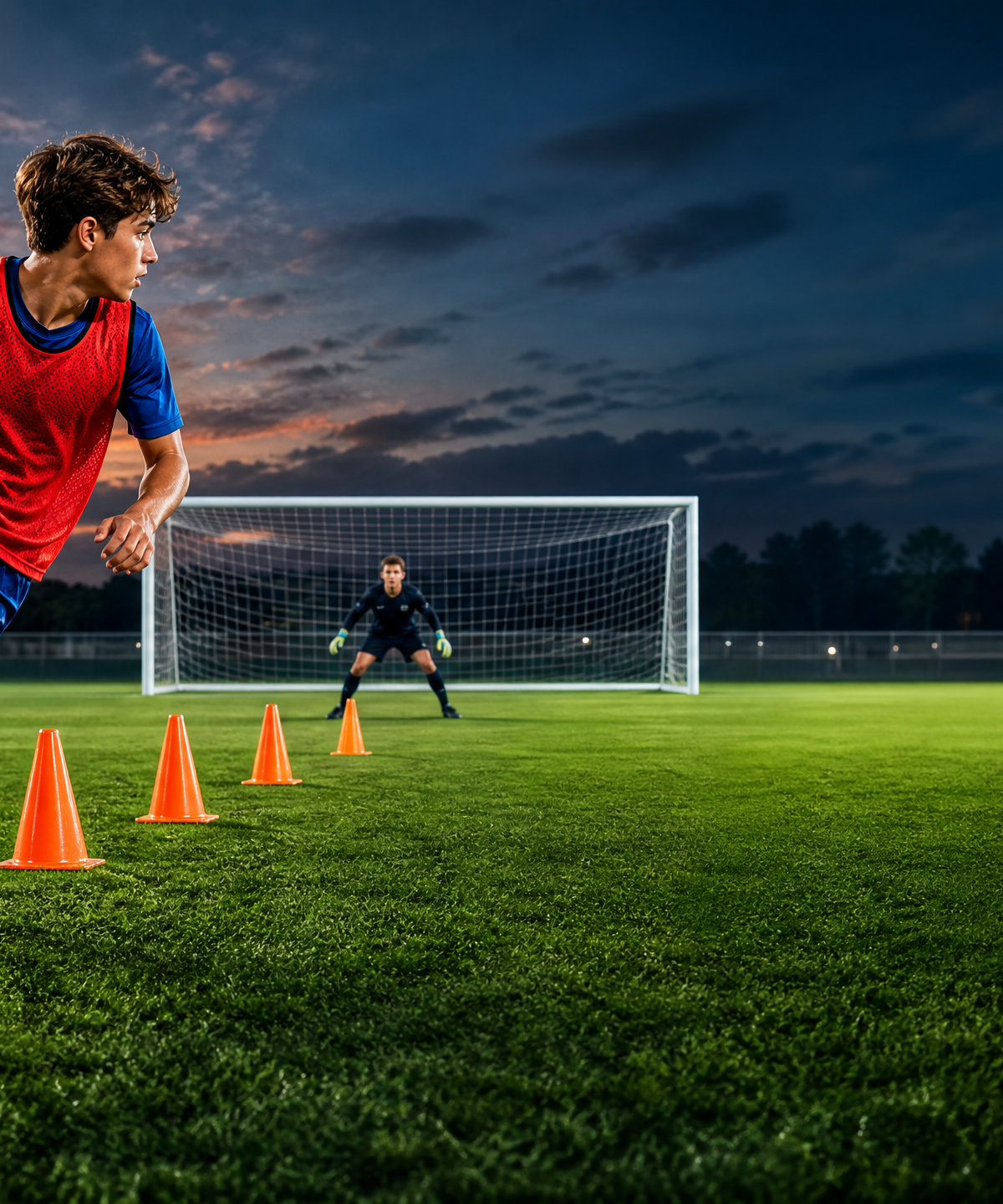 Dynamic Slalom to Finish: Dribbling Through Cones with a #9 Finish