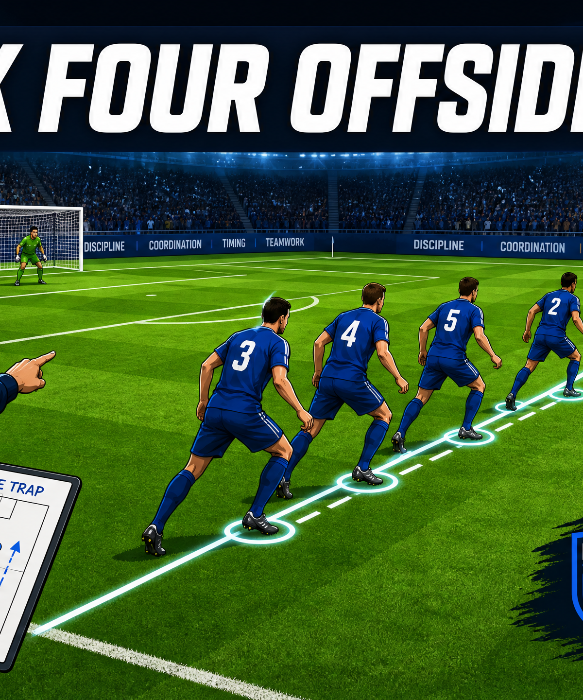 Mastering the Back-Four Offside Trap: Synchronization and Timing