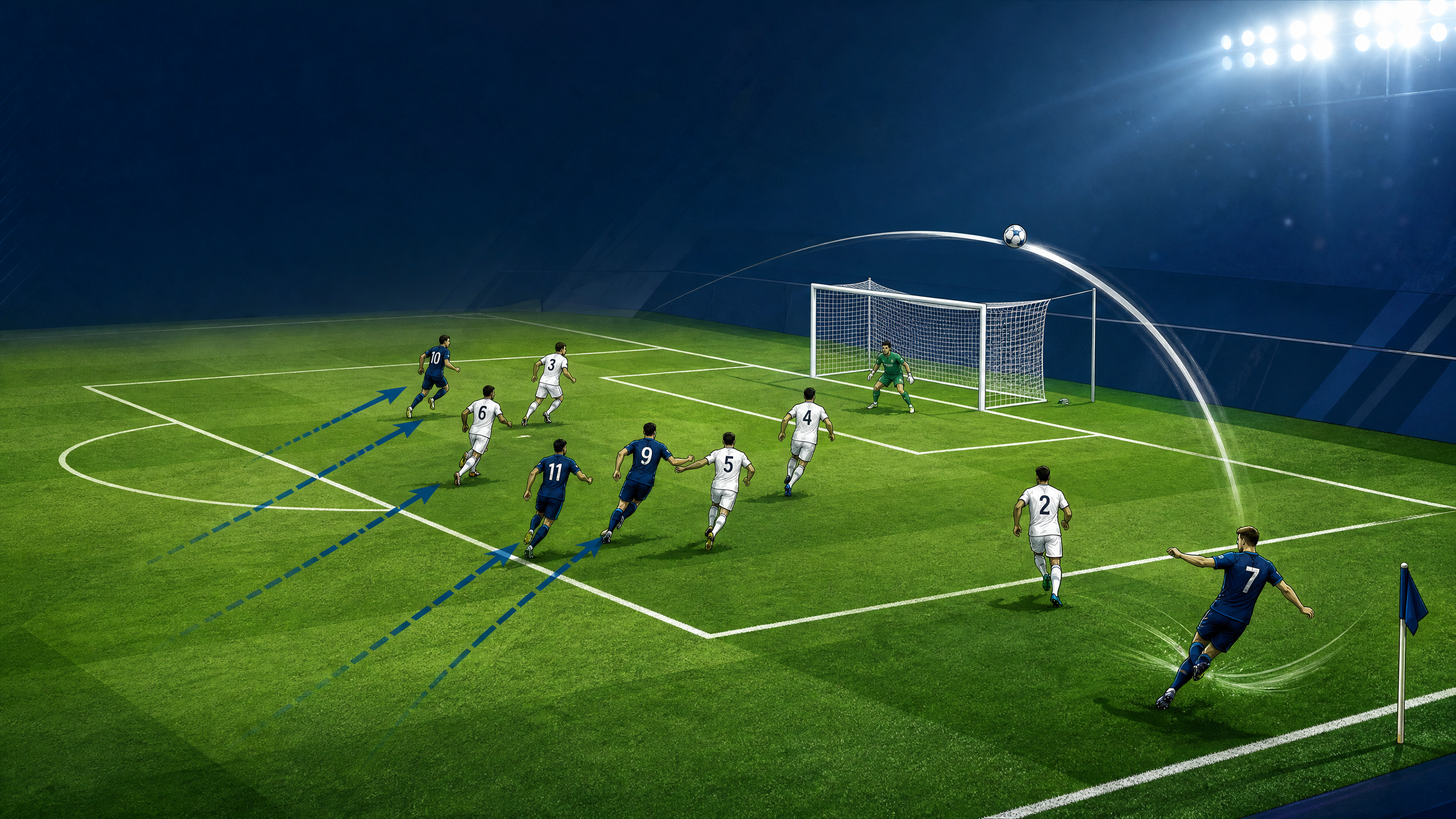 Penalty-Box Movement Play for Crosses: Near-Post Decoy, Late Arrival and Far-Post Finish