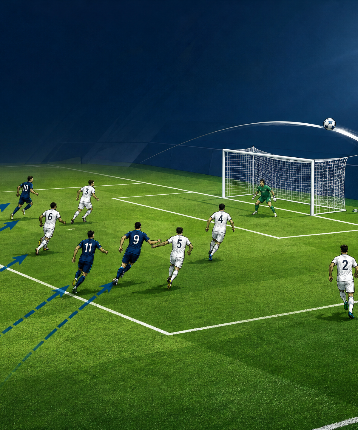 Penalty-Box Movement Play for Crosses: Near-Post Decoy, Late Arrival and Far-Post Finish