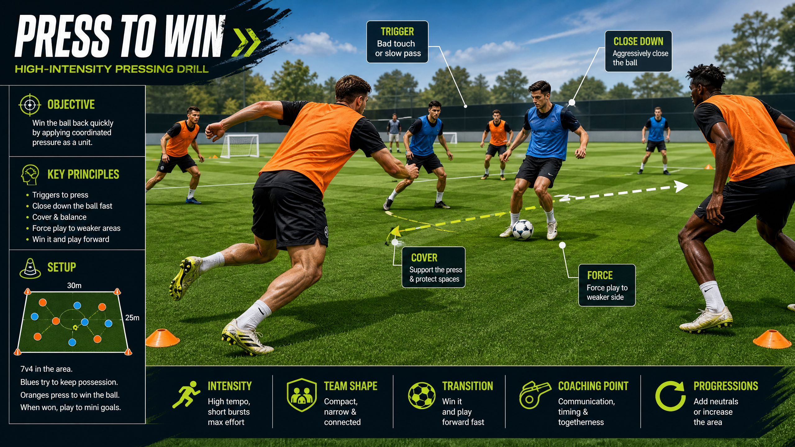 High-Intensity Pressing Triggers and Recovery Drill
