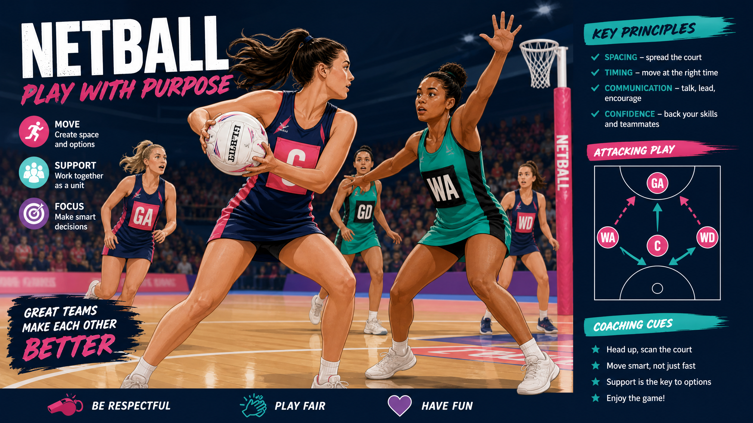 Centre Pass Quick Goal: WA–GA Split Set Play