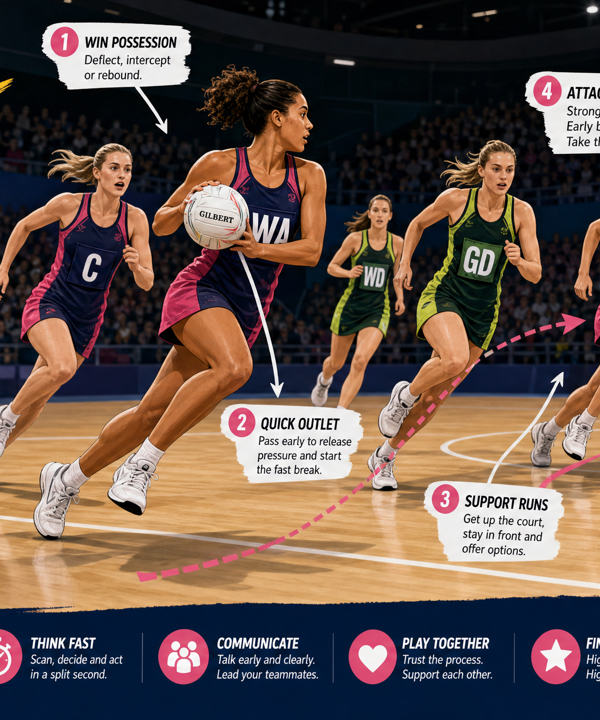 Fast Break Centre Pass: 4-Pass Circle Entry